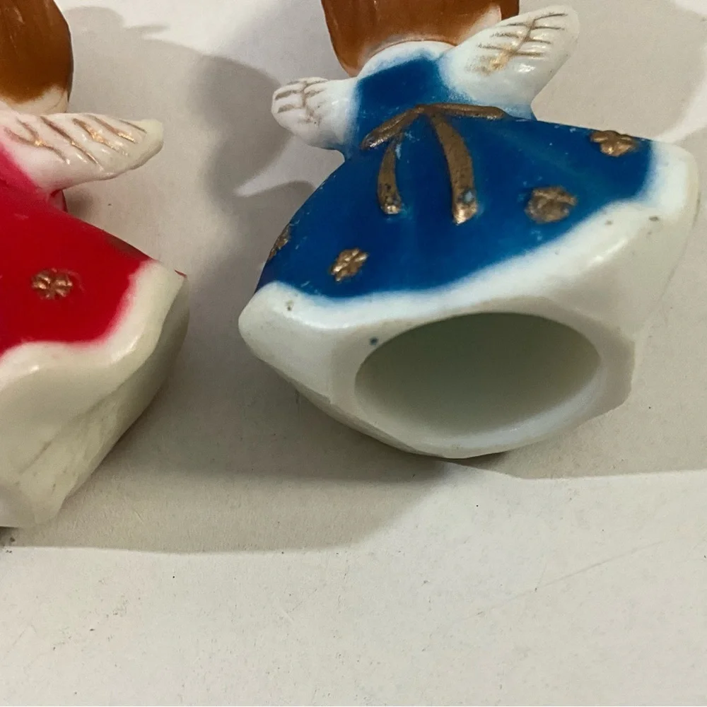 Vintage Lot of 2 MCM Plastic Christmas Angels Red and Blue
